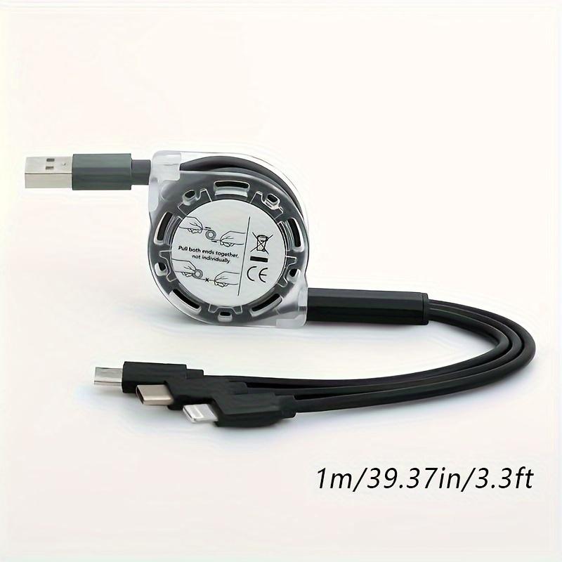 Expandable Multi-Function Fast Charging Cable, Three-In-One Charger with Lightning/micro/Type-C Ports, Compatible with iPhone/iPad/samsung/ps/tablet