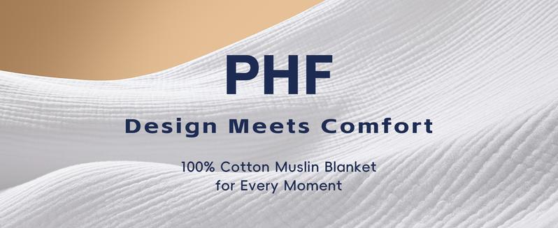 PHF Muslin Blanket 100% Cotton Throw Blanket, 4-Layer Lightweight Breathable Blanket, Soft Gauze Blanket, Stylish Blanket, Decor Gifts
