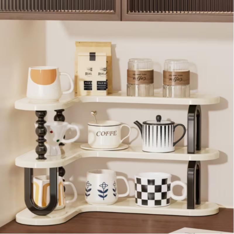 Corner Cup Holder Rack, Luxury Desktop Tea Coffee Mug Organizer, Kitchen Spice Storage Shelf, Home Standing Rack