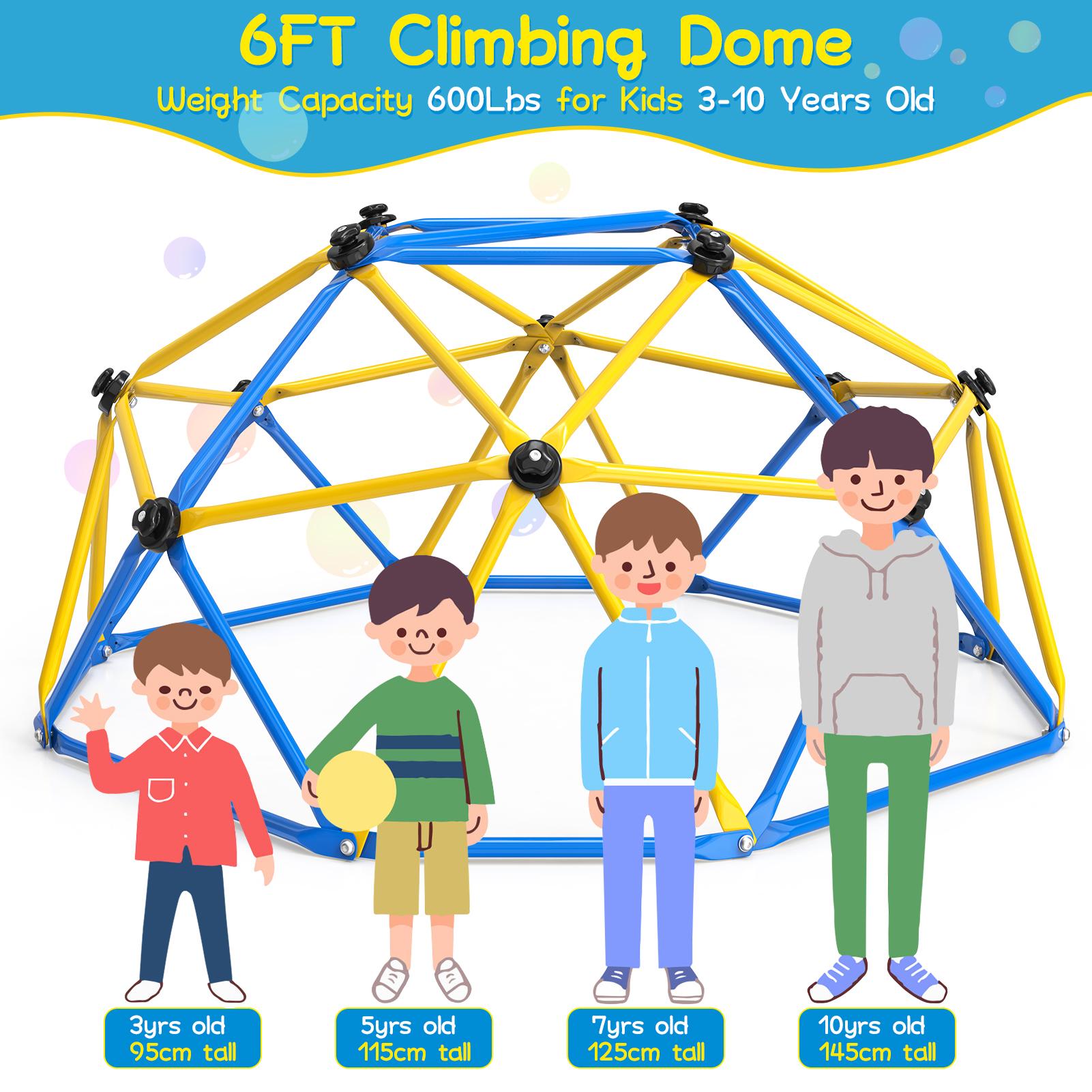 Bearbro 6FT/10FT Dome Climber, Jungle Gym for Kids 3-5 Year Outdoor Play Center, Supporting 600 lbs Rugged and Interesting Climbing Dome, Yellow and Blue