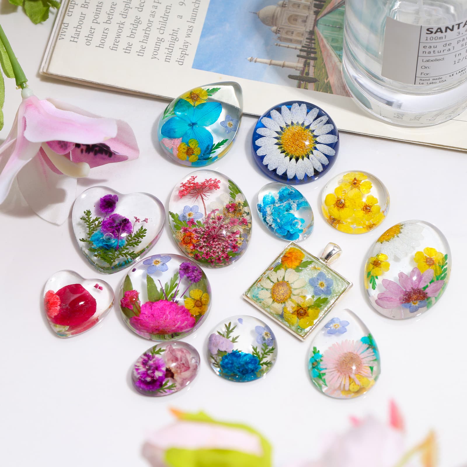 Cabochon Gems Resin Molds, 36 Cavities Thicker&Shiny UV Resin Molds Jewelry with 16 pcs Pendant Trays, Epoxy Molds for Beginner, jewelry making kits for Pendant,Earrings,Necklace,Keychains - LET'S RESIN