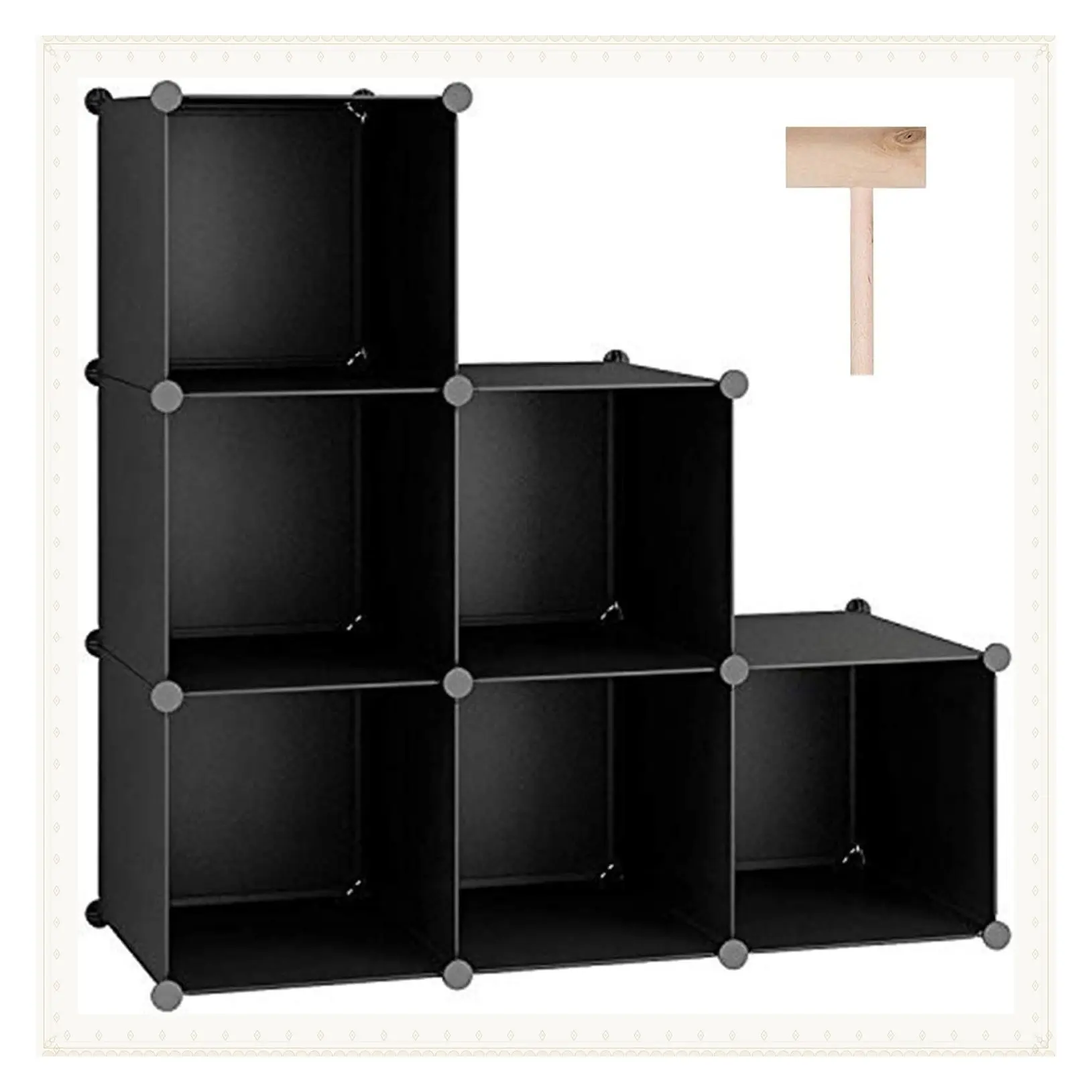 6-Cube Stackable Storage Organizer, Portable Plastic Modular Shelving Unit, DIY Closet Bookshelf for Home, Wardrobe, BlackGift