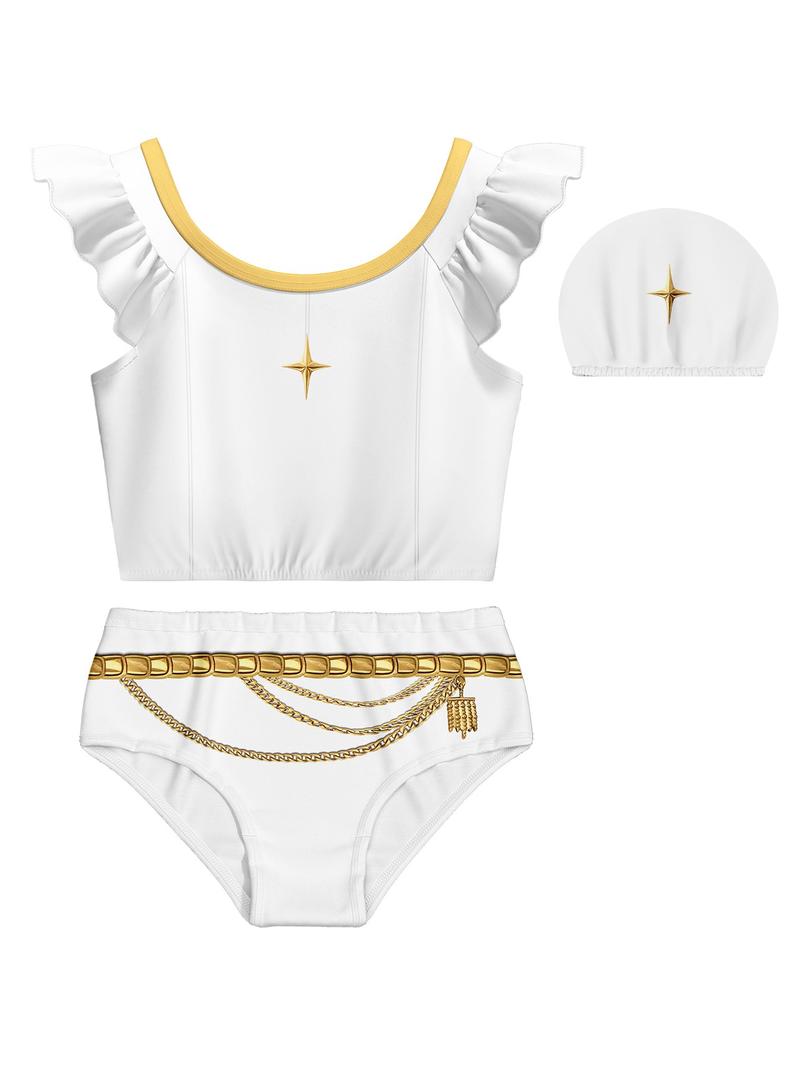 K-Pop Demon Girl Swimwear 3-Piece Set for Girls, Spring Summer Festival Must-Have, Includes Swim Cap, Swimsuit, and Swim Shorts K-Pop Demon Girl Swimwear 3-Piece Set for Girls, Spring Summer Festival Must-Have, Includes Swim Cap, Swimsuit, and Swim Shorts