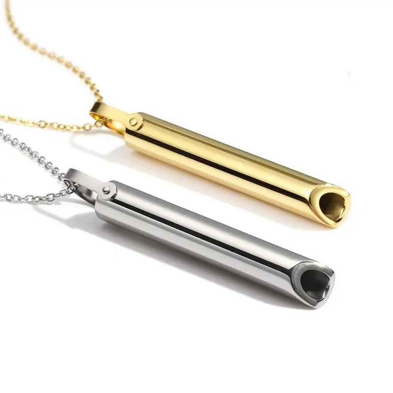 Fashion Stainless Steel Meditation Mindfulness Pendant Necklace Regulating Breathing Whistle Relieving Anxiety Couple Jewelry