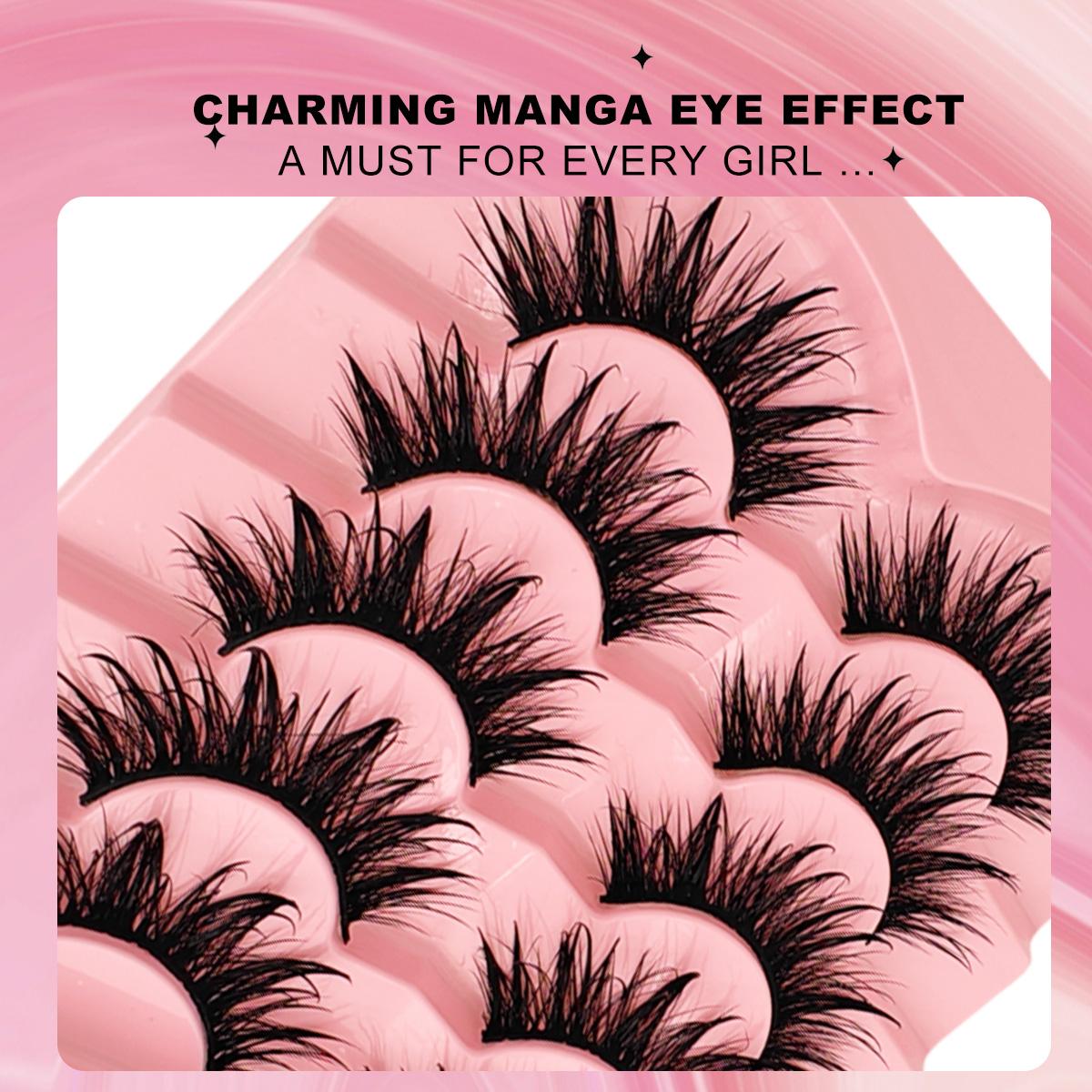 5 Pairs Wet Manga Lashes Cosplay Natural Wispy Fairy Cross Fluffy Eyelash Extensions Makeup Strip Lashes, Lashes, Eyelashes, Fake Lashes For Christmas Halloween Cosplay Manga Various Occasions, Fluffy Volume Eyelashes, Cosmetic