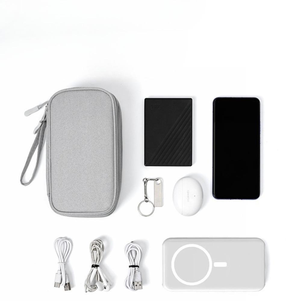 Portable data cable storage bag, double-layer mobile phone charger storage bag, multi-layer grid digital accessory storage bag, compact and convenient travel data cable storage bag