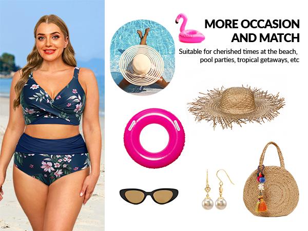 Yonique Women's Plus Size High Waisted Bikini - Two Piece Swimsuit Tummy Control Bathing Suit Twist Swimwear