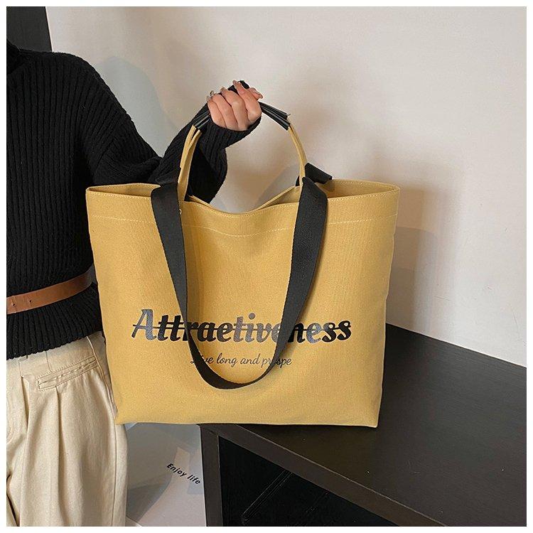 Casual Letter Print Canvas Tote Bag, Large Capacity Commute Shoulder Bag, Lazy Style Handbag, Student School Bag