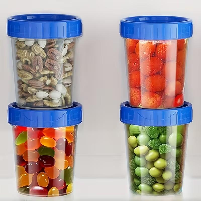 Reusable Plastic Measuring Cups Set, Kitchen Measuring Utensils, Stackable & Freezer Safe, 4-Pack 120ML Containers, Round Storage Jars for Kitchen Use