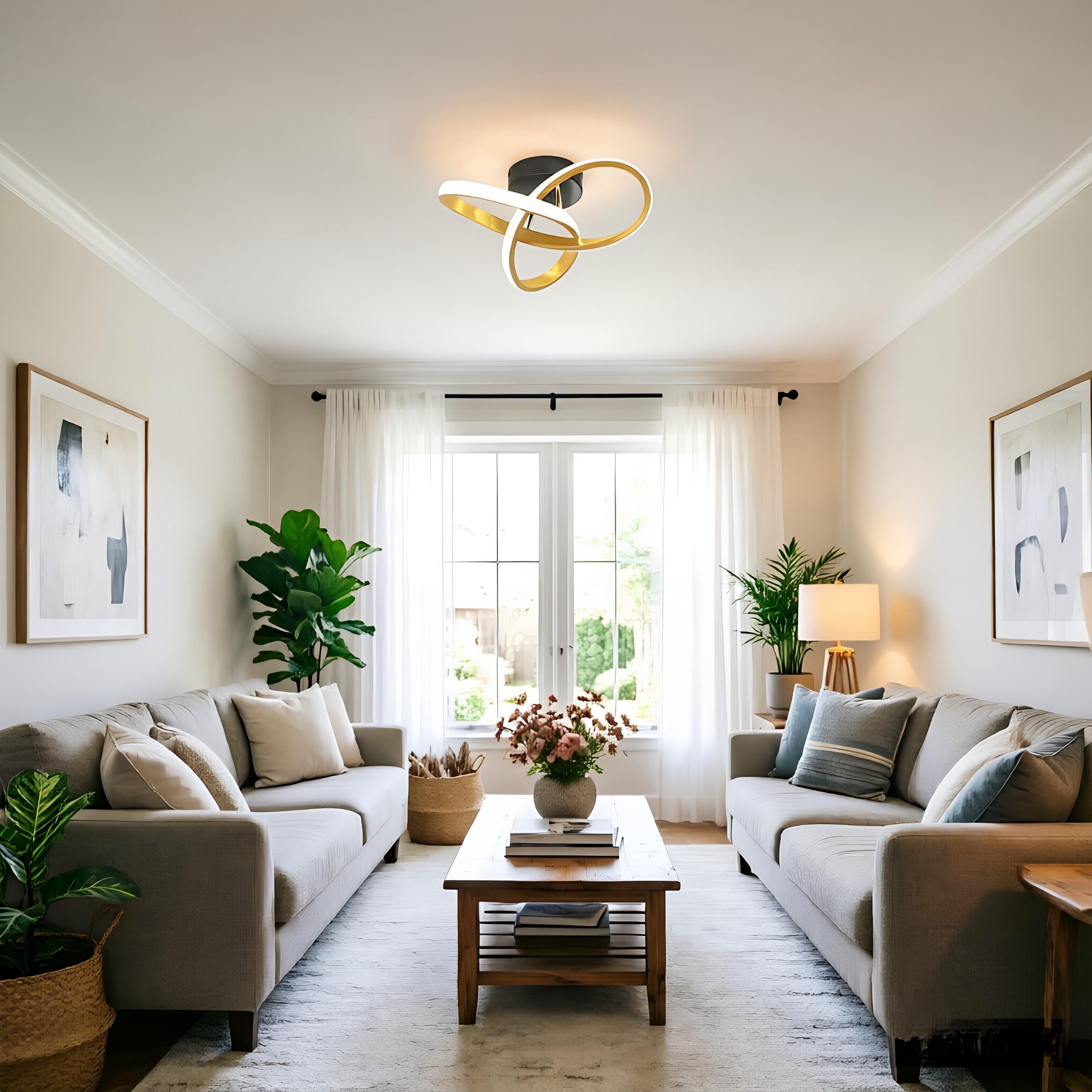 LED Ceiling Light, black/white/gold, 3-color dimmable. Ideal for bedrooms, corridors, hallways, studies, and simple modern interior home lighting.