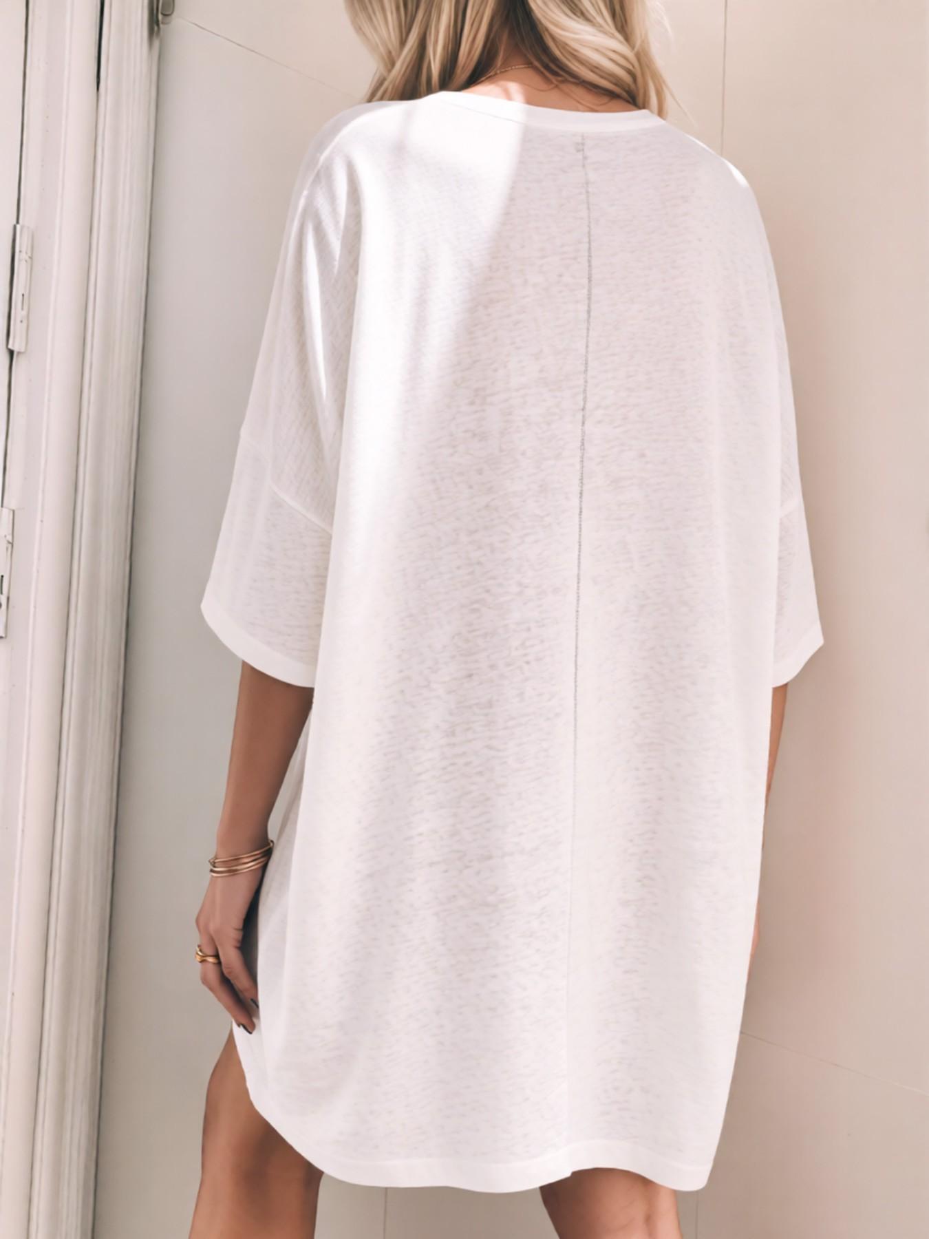 Loose Fit Sleepwear Dress, Thin Half-Transparent Short Sleeve Home Wear, Soft Lightweight Casual Style, Side Slit Design for All Seasons