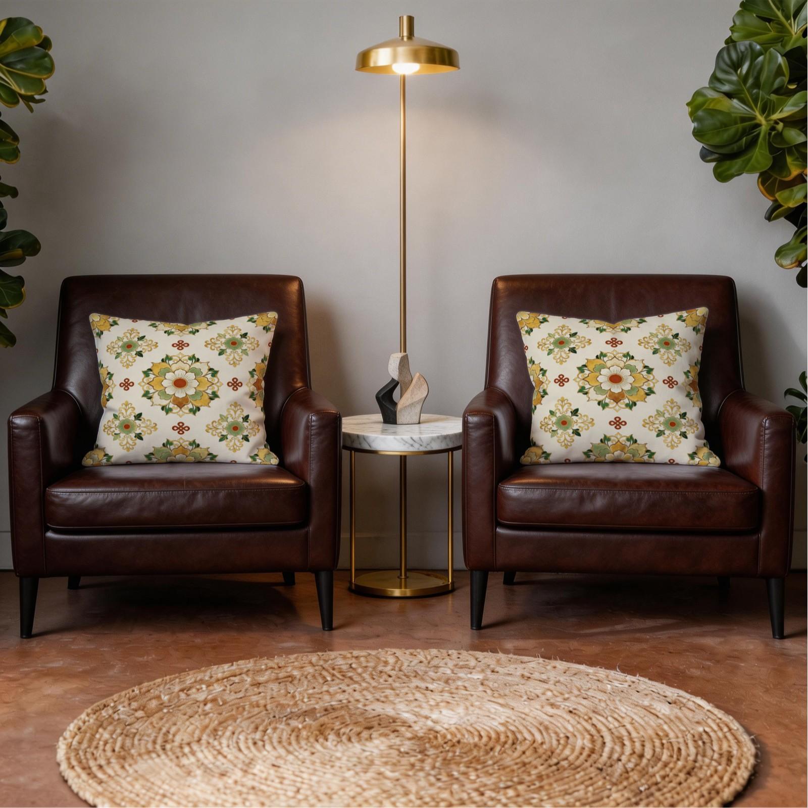 1 Piece Watercolor Landscape Checkered Throw Pillow, HD Digital Printed Cushion, Soft Cozy Accent Pillow for Sofa, Chair and Bedroom Decor with Invisible Zipper, Non-Fading