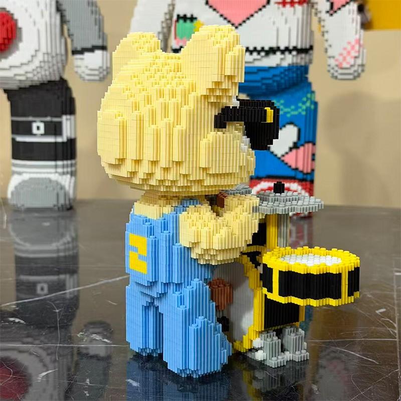 DIY Micro-Particle Building Blocks Drummer Bear, 3D Puzzle Toy, Bearbrick Style Decor Gift, Adult DIY Puzzle Ornament, Home Decoration, Holiday Gift, Model Building Kits