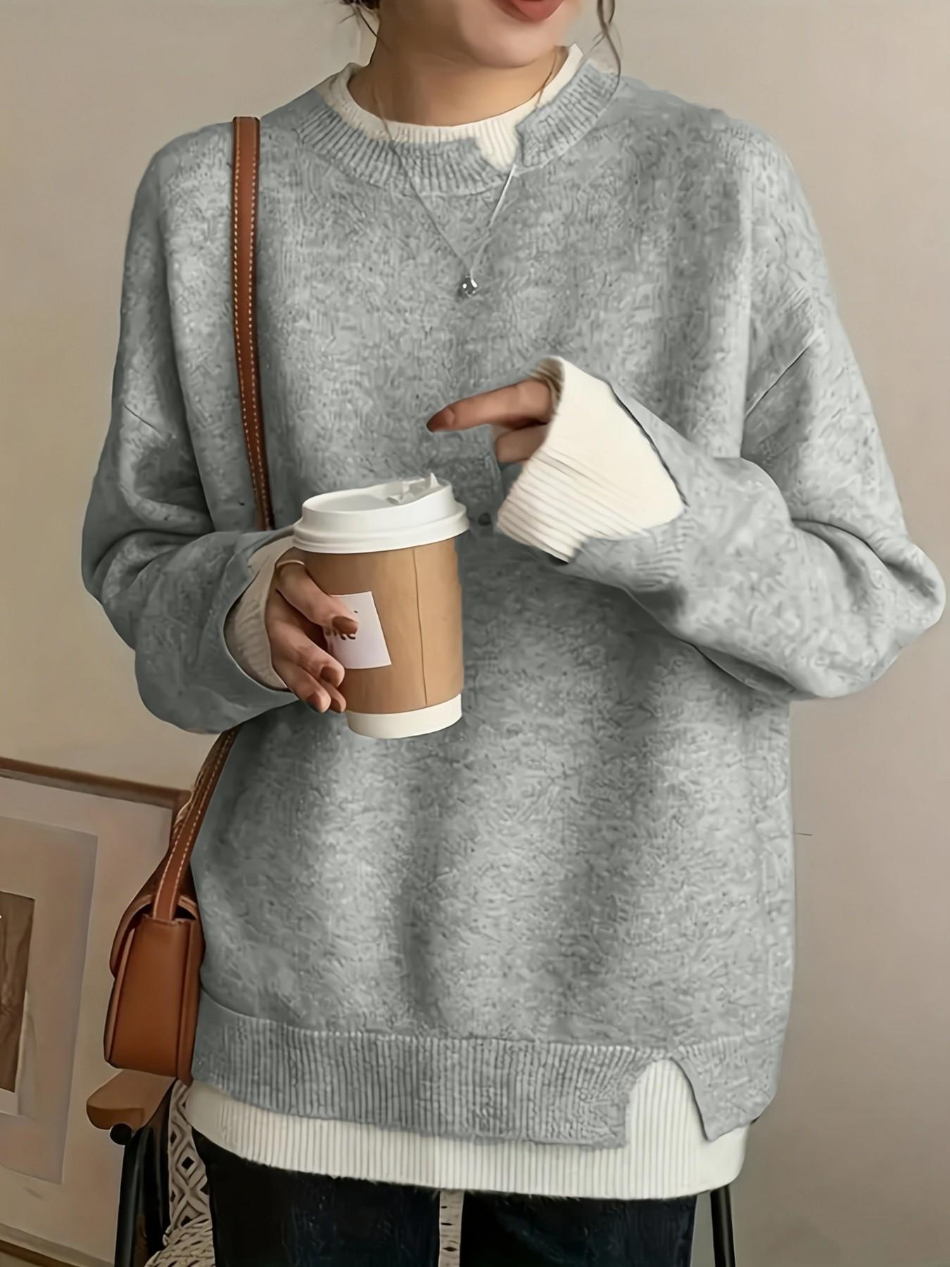 Women's Plus Size Fit Two-Piece Colorblock Long Sleeve Knit Pullover Sweater Knitwear, Elegant Casual Fashion for Spring Summer Fall Winter