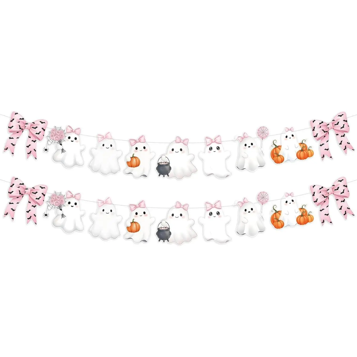 2 Pack  Halloween Garland  Decor 6.56 ft Cute  Bow Bat Pastel Girly Paper  Halloween Banner for Birthday  Party Boo Decor a Little Boo Is Almost Due  Shower