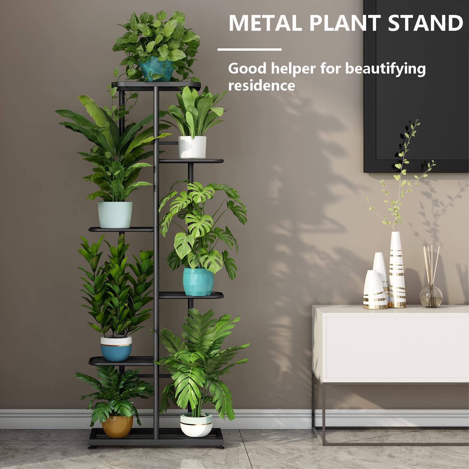 6 Tier 7 Pot Metal Plant Stand for Indoor & Outdoor Use - Rust-Free Iron Plant Organizer Rack with Round Feet for Balcony, Living Room, or Garden Corner