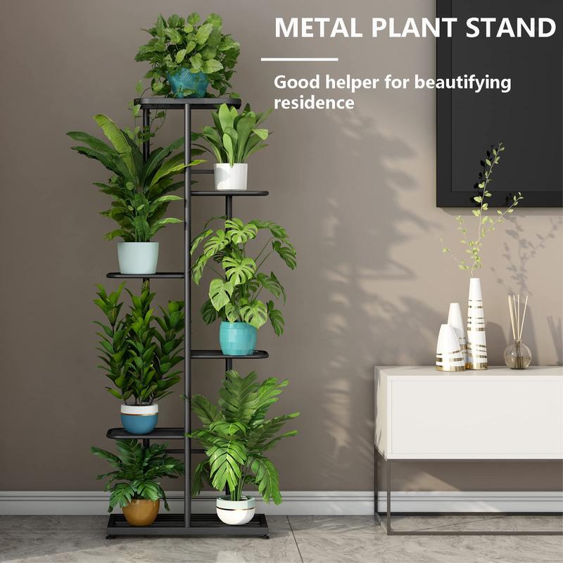 6 Tier 7 Pot Metal Plant Stand for Indoor & Outdoor Use - Rust-Free Iron Plant Organizer Rack with Round Feet for Balcony, Living Room, or Garden Corner