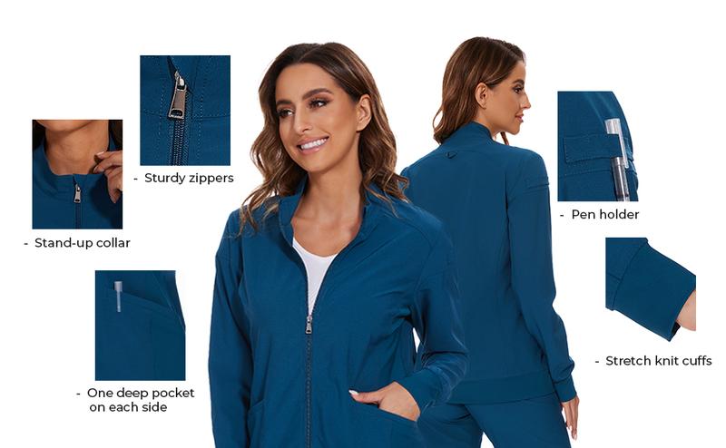 COZYFIT Scrub Jackets for Woman, Zip Front Nurse Jacket, 4-Way Stretch Fabric
