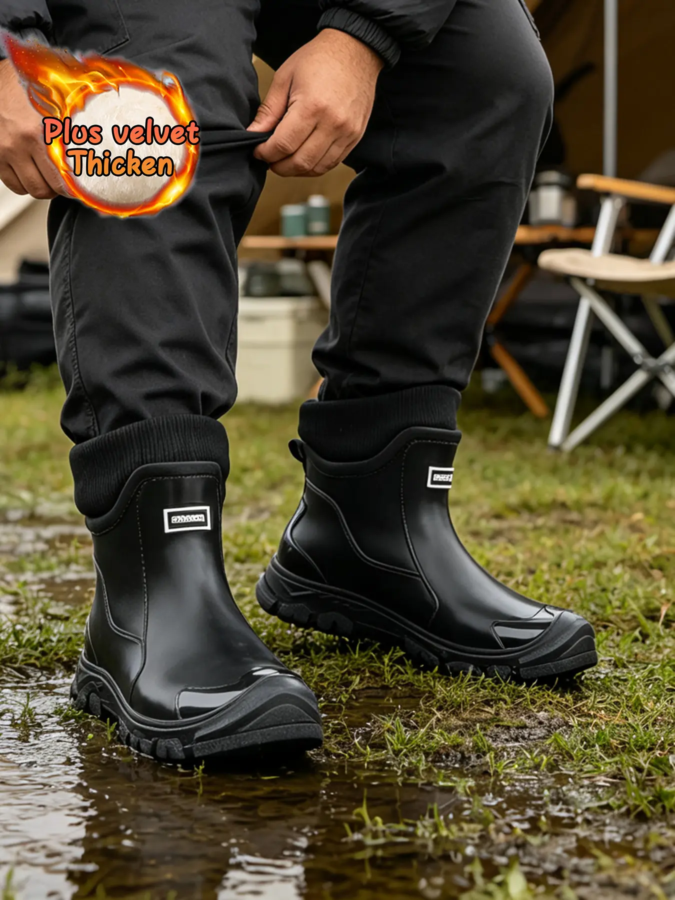 Couple's Fall Winter Fashion Short Rain Boots, Waterproof Anti-Slip Thick Sole, Warm and Durable, Suitable for Various Activities