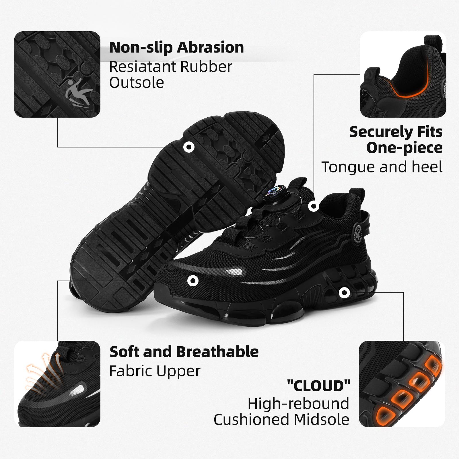 Furuian Men's Steel Toe Safety Shoes Black Air Cushion Kevlar Sole Anti-Puncture Anti-Slip Work Sneakers for Outdoor Industrial Construction