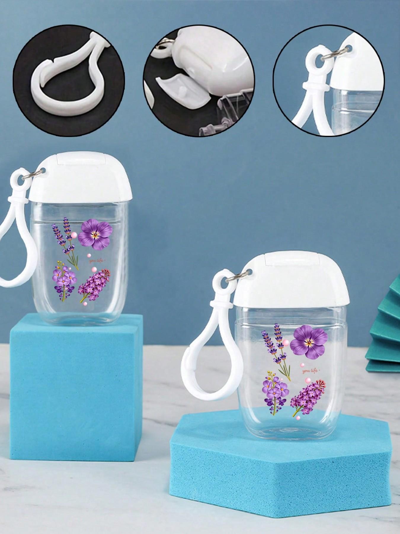 30ML Transparent Travel Bottle with Floral Pattern, Hand Sanitizer Dispenser, Portable Hook, Multi-Use Cosmetic Container, Ideal for Travel