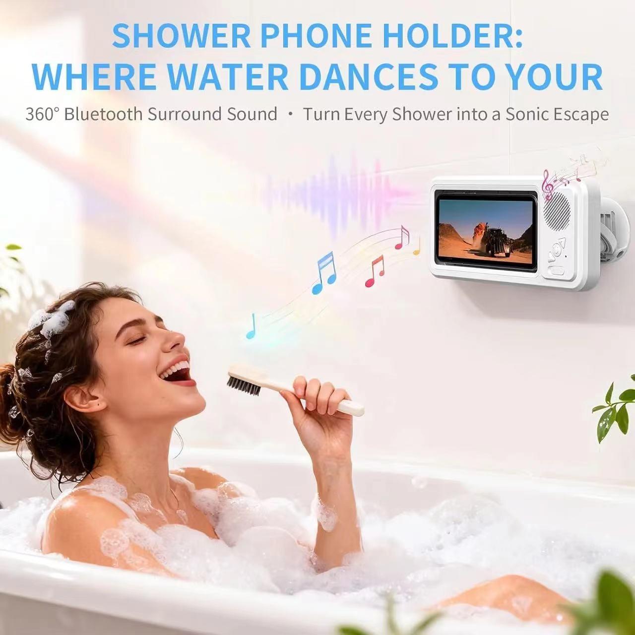 Waterproof Box Speaker, Bluetooth-compatible Speaker with Phone Stand, Ipx5 Waterproof, 360° Rotatable Touchscreen, Ideal for Kitchen, Bathroom, TV Stand