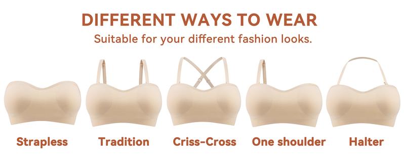 ANGOOL Non-Slip Bandeau Bras with Silicone Comfortable Strapless Bra Wireless Padded Bras Seamless Bra For Women ANGOOL Non-Slip Bandeau Bras with Silicone Comfortable Strapless Bra Wireless Padded Bras Seamless Bra For Women