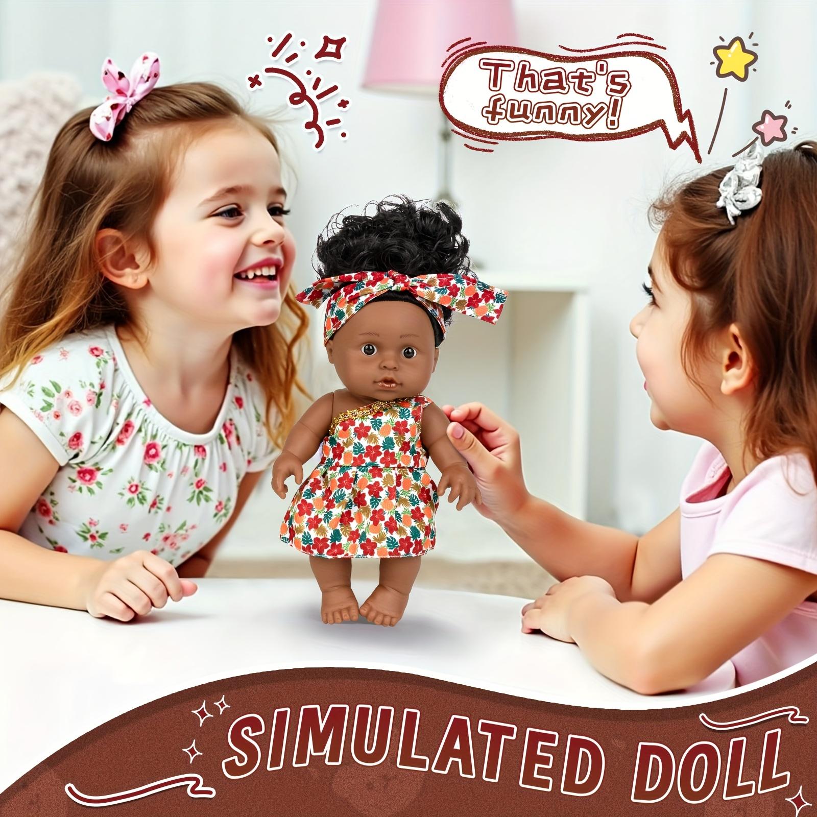 Baby Doll, 12 inch American African Girl Doll with Dress, Realistic Reborn for Kids Aged 2 3 4 5 6, Silicone Small Toy Curly Hair Birthday Gift,