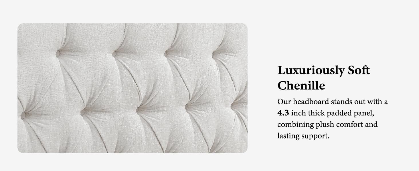 Queen King Size Chenille Upholstered Bed Frame, Sleigh Platform Bed Frames with 51" Tall Wingback Headboard & 27" Scroll Footboard, Button Tufted/No Box Spring Required/Wood Slats Support/Cream