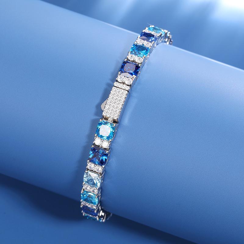 【BS9250043】 Original Gradient Blue Square Tennis Bracelet For Women S925 Sterling Silver Men Unisex Hip Hop Jewelry Party Gift New