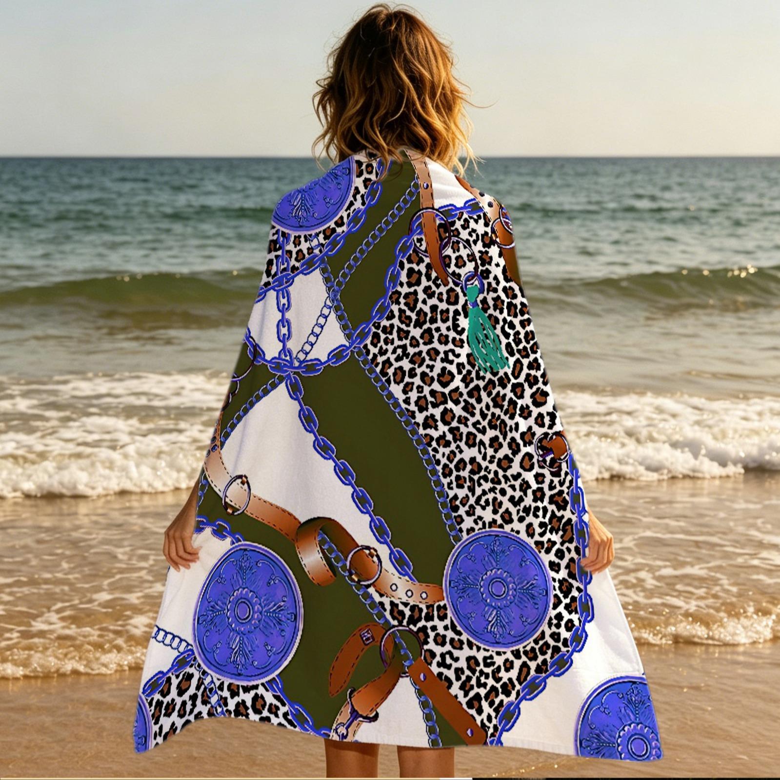 European‑Style Vintage Luxury Multifunctional Beach Towel; Trendy Leopard‑Print Chain‑Patterned Quick‑Dry Pool Towel; Made of Microfiber; Lightweight and Easy to Store; Perfect for a Variety of Summer Activities