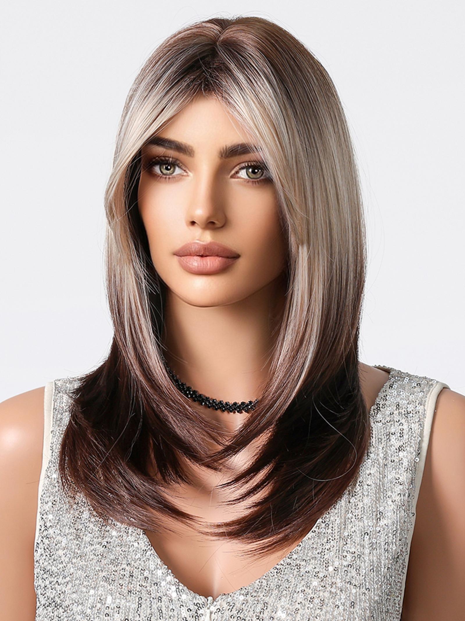 Wig for Women, 16 Inch Medium Length with Bangs, Perfect for Theme Parties, Cosplay, Halloween, Music Festivals, Weddings