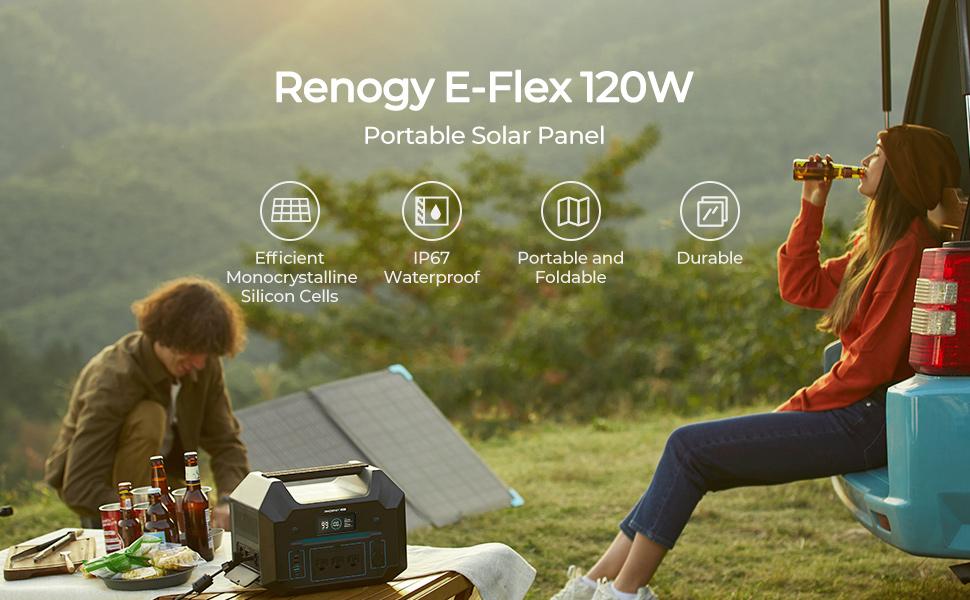 Renogy E Flex 120 Watt Foldable Solar Panel with Adjustable Kickstand and Integrated Carry Handles for Road Trip, Camping, RV, and Fishing