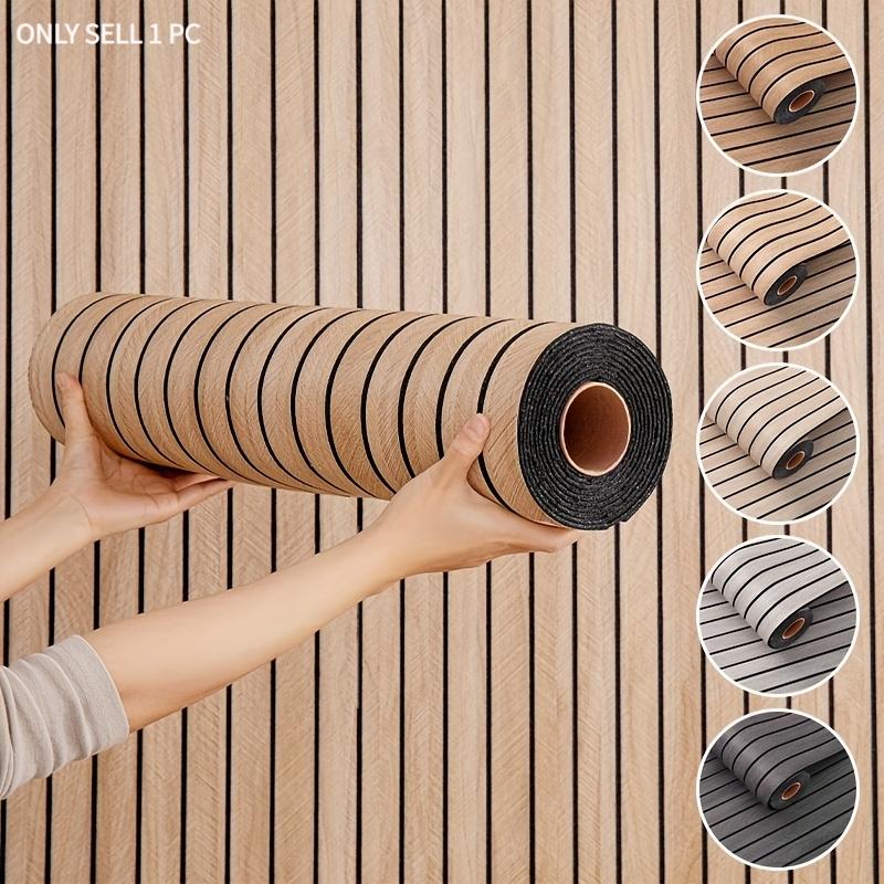 1 Roll Wood Grain Striped Wall Sticker | Thickened 3D Textured Self-Adhesive Wallpaper, Waterproof for TV Background, Bedroom, Living Room & Ceiling | Cuttable Easy-to-Stick Faux Wood Panel, Moisture-Proof