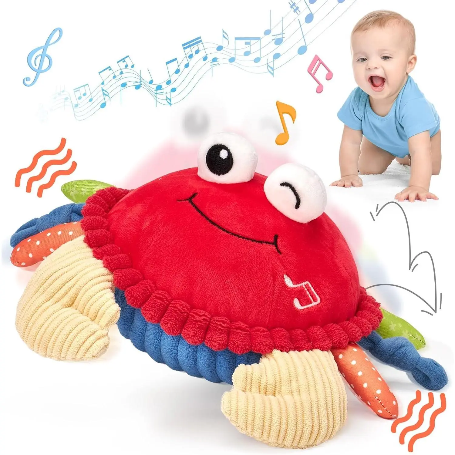 Baby Toys 6+ 12-18 Months - Crawling Musical Dancing Walking Moving Bouncing Learning Crab Tummy Time Toy Sensory Toddler Toys for 1-3 Year Old Birthday Easter Basket Stuffers