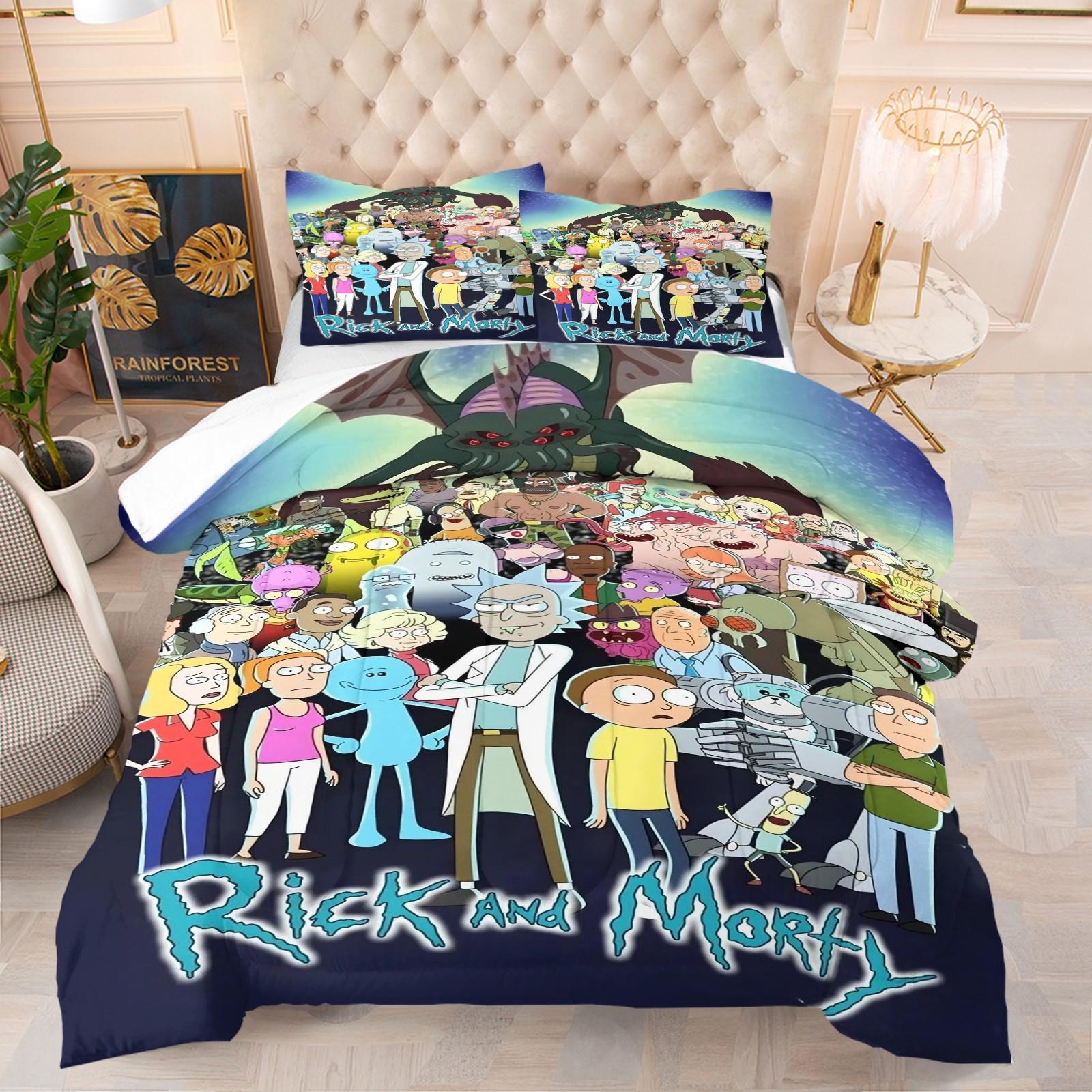 Rick and Morty Quilt Bedding Set, Soft Comfortable Durable, Includes 1 Blanket and 1 or 2 Pillowcases Without Pillows, Kids and Teens Bedroom Gift
