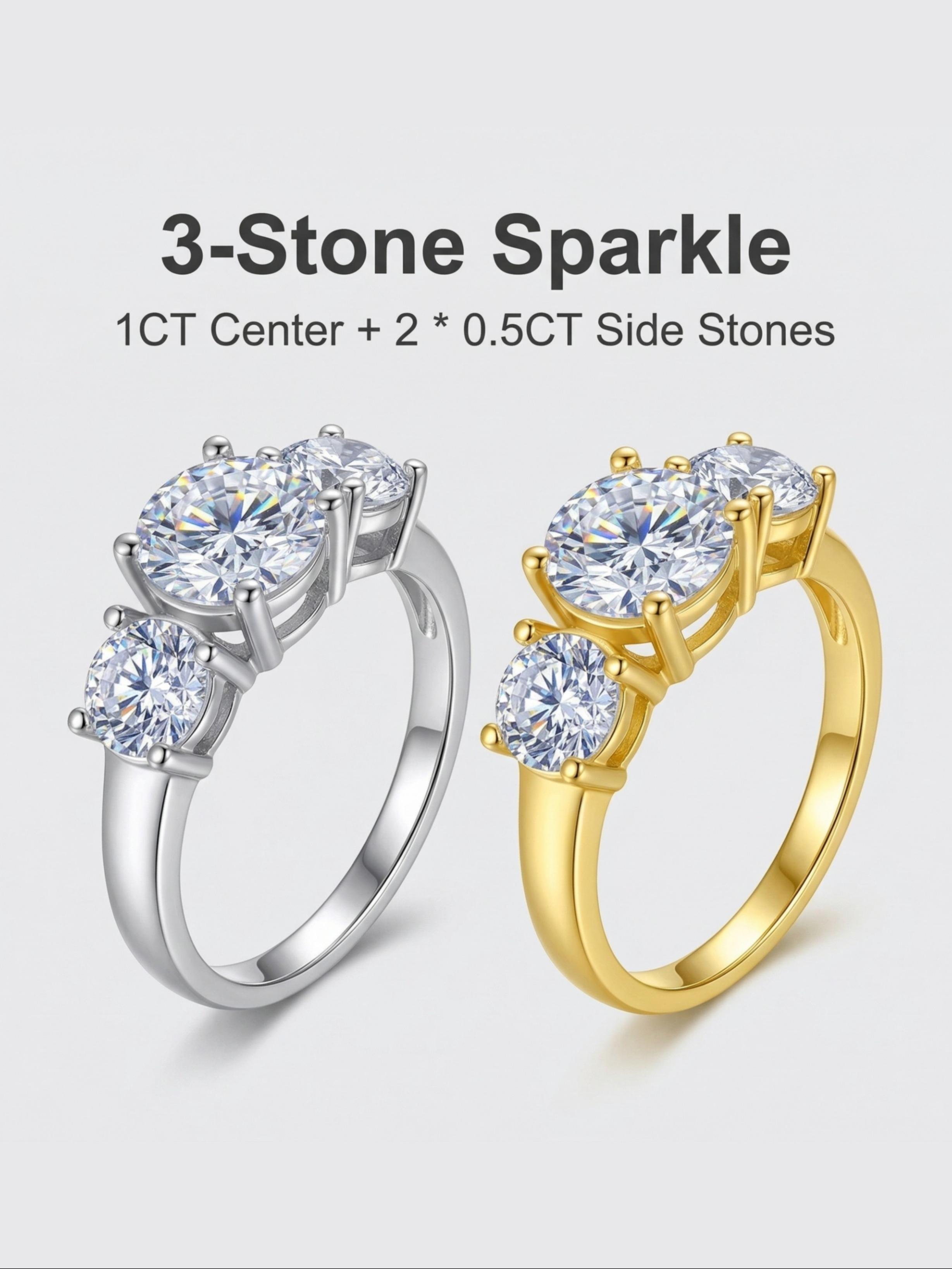 1ct Moissanite Ring Set, Classic Women's Wedding Band, 3-Stone Stackable, 18k, Hypoallergenic, Engagement Anniversary Gift