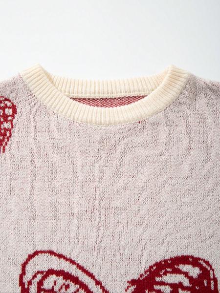 Cute Fall & Winter Unisex Casual Sweater with Love Heart Pattern, Loose-Fitting Long Sleeve Pullover for Valentine's Gift