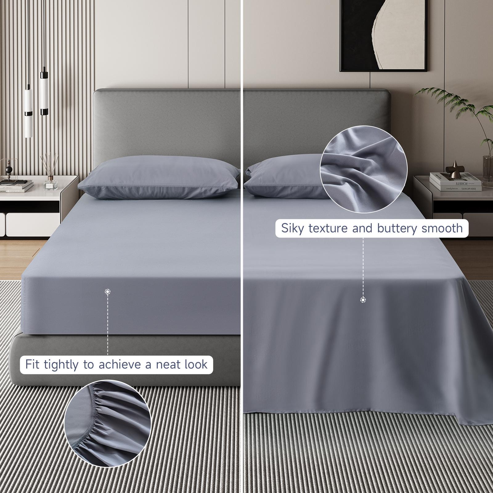 VIZIM Luxury Bed Sheets Set, 4-Piece Microfiber Bedding with Deep Pocket Fitted Sheet, Soft Hypoallergenic Pillowcases & Flat Sheet, Hotel Quality