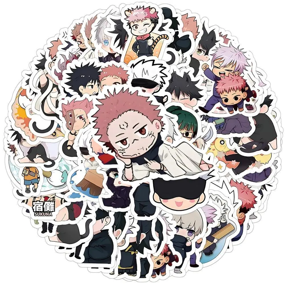 10/30/60pcs Kawaii Anime Jujutsu Kaisen Stickers for Stationery Luggage Laptop Car Cute Itadori Yuji Satoru Gojo Cartoon Sticker