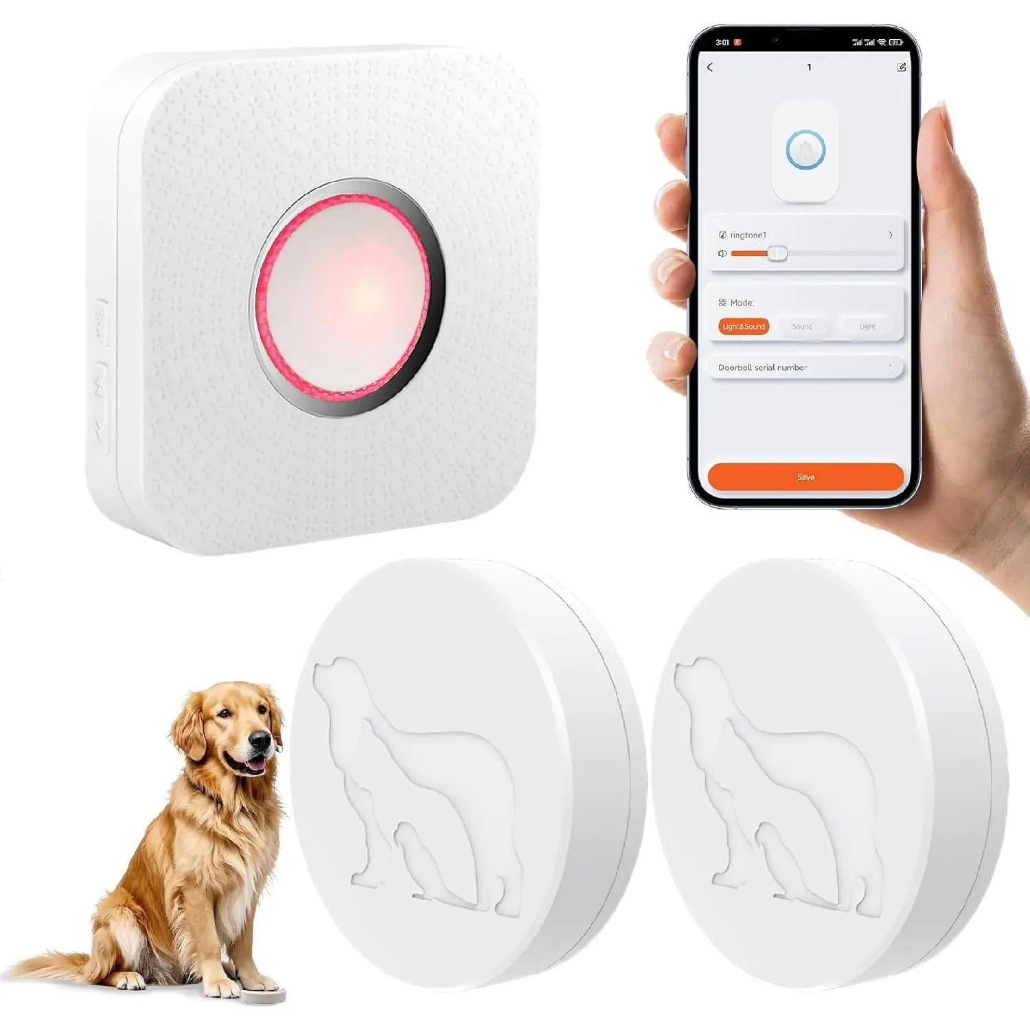 WiFi Dog Door Bell for Potty Training to Go Outside, Smart Doggie Door Bell for Dog, Wireless Doggy Doorbell with Phone App
