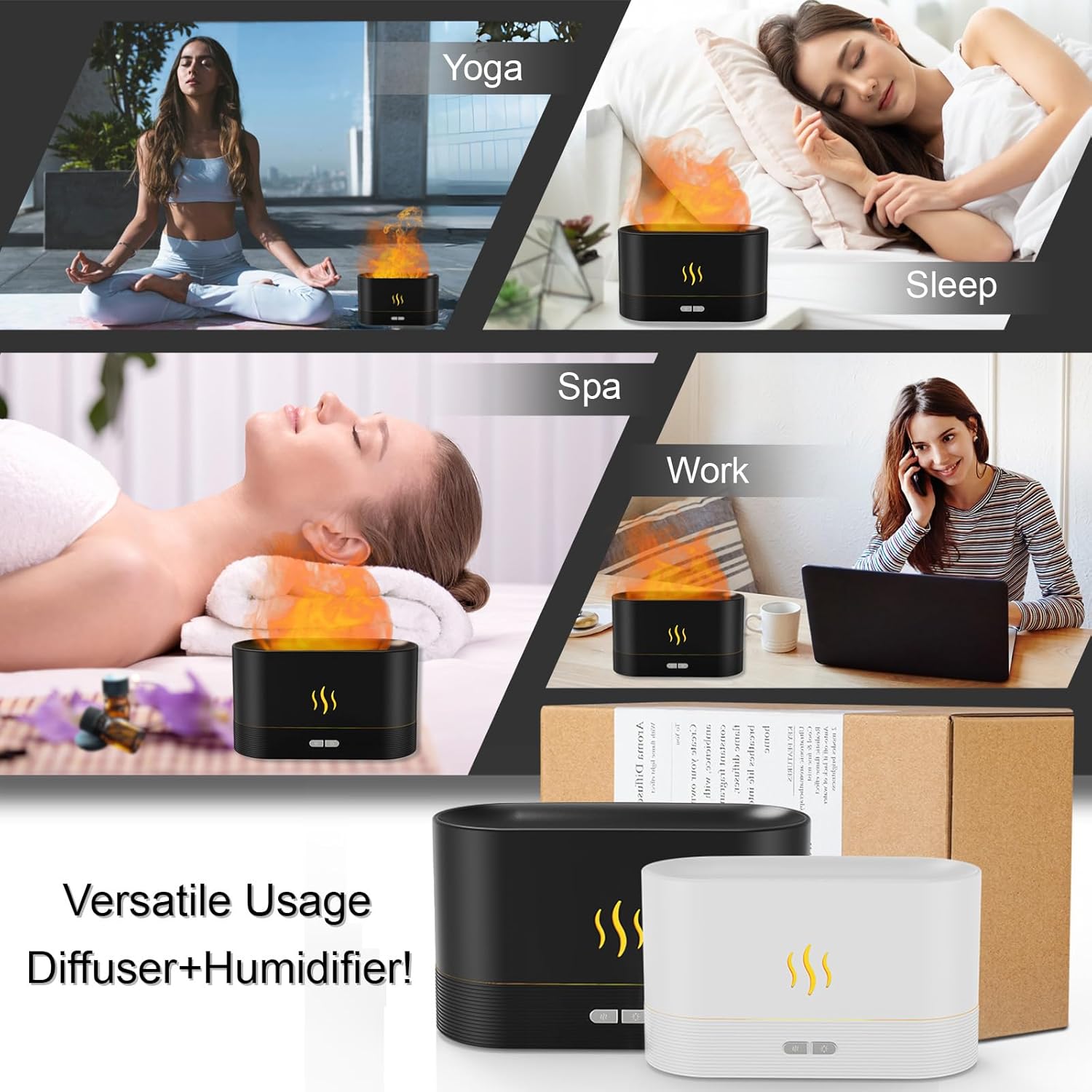 Flame Humidifier, Electronics Aromatherapy Diffuser, Home aromatherapy lamps, Aromatherapy Essential, 7 Fire Colors Flame Aroma Diffuser and Volcano Humidifier Perfect for Home/Office/Gifts/Bedroom