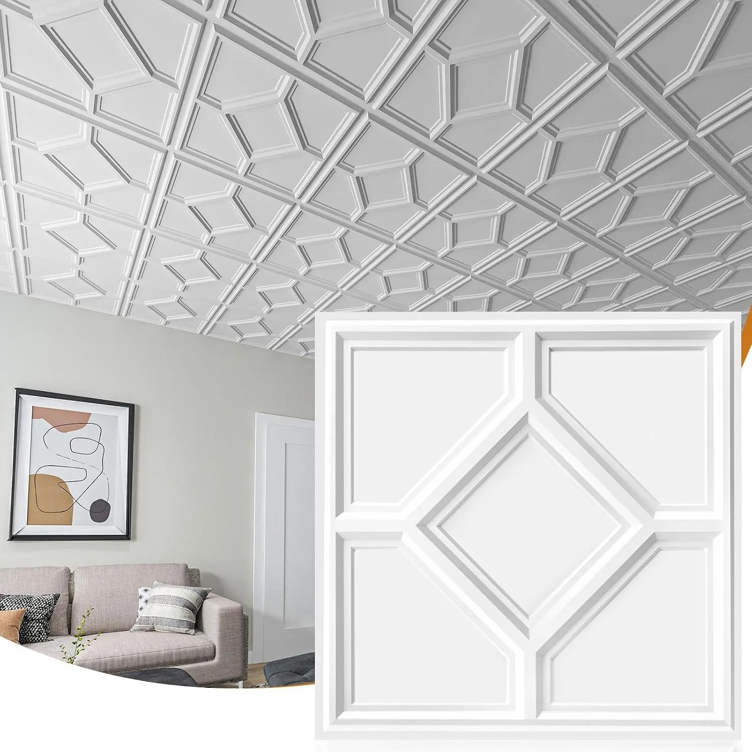 12-Pack 24"x24" Drop Ceiling Tiles, 3D Decorative Glue Up Ceiling Tiles, White