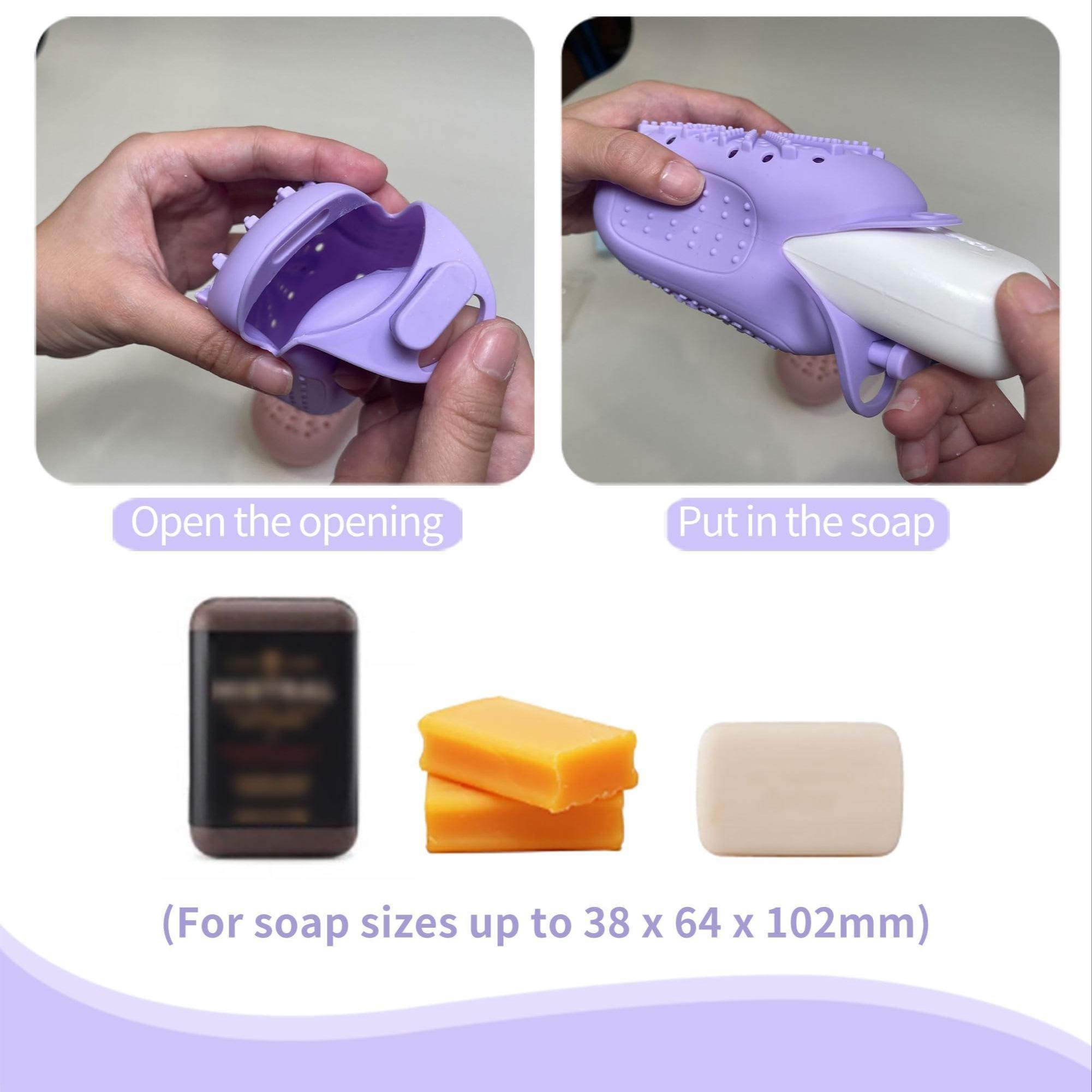 Silicone Soap Bag, Fast Drying Anti-Mold Design, Different Roughness Sides, Exfoliating Sponge Loofah Bag, Body Scrubber, Reusable, Bathroom Storage