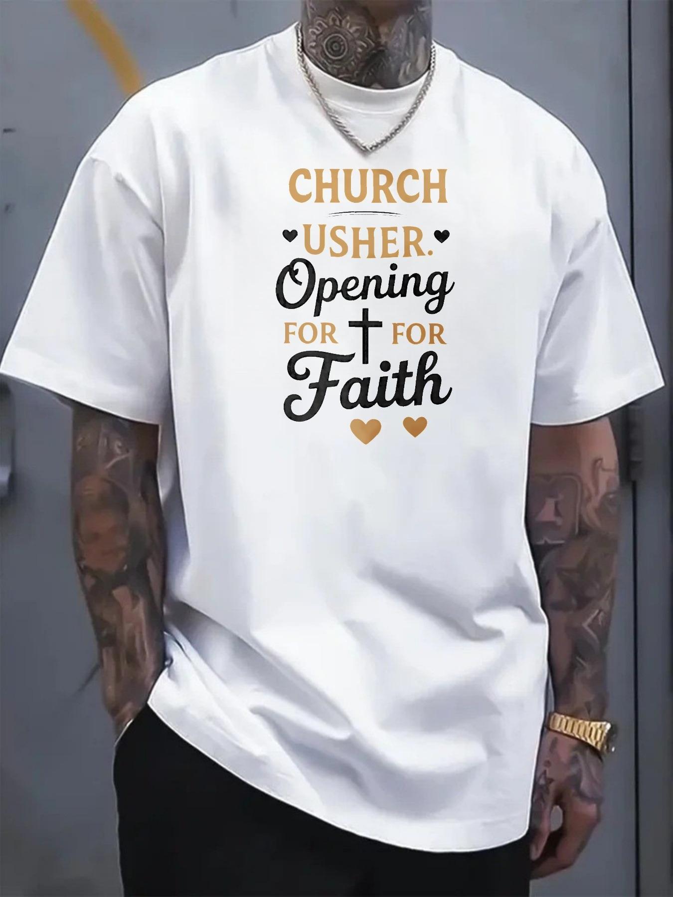 Men's T-shirt, Church Deacon, featuring printed patterns of the cross and heart that embody faith, suitable for church activities, religious gatherings and daily wear
