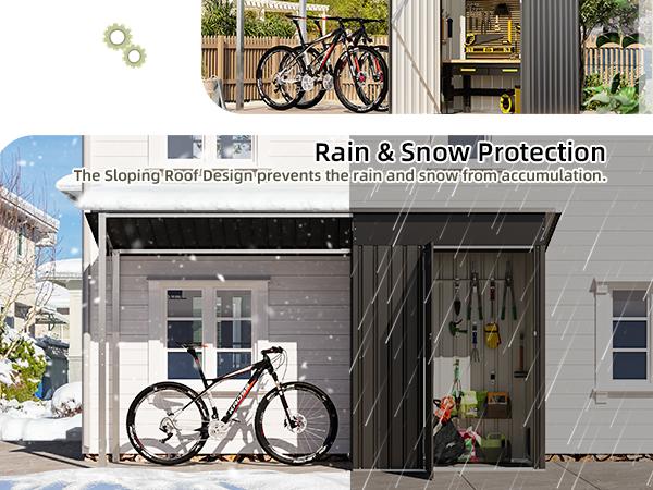 AECOJOY Outdoor Open-Sided Storage Shed 3x5/8x4 Sheds & Outdoor Storage with 15/56 Sq. Ft Covered Tool Shed with Attached Hardtop Metal Pergola Gazebo shed Lockable Door Two Hinges Solid Internal Structure Modern Design Organization Patio