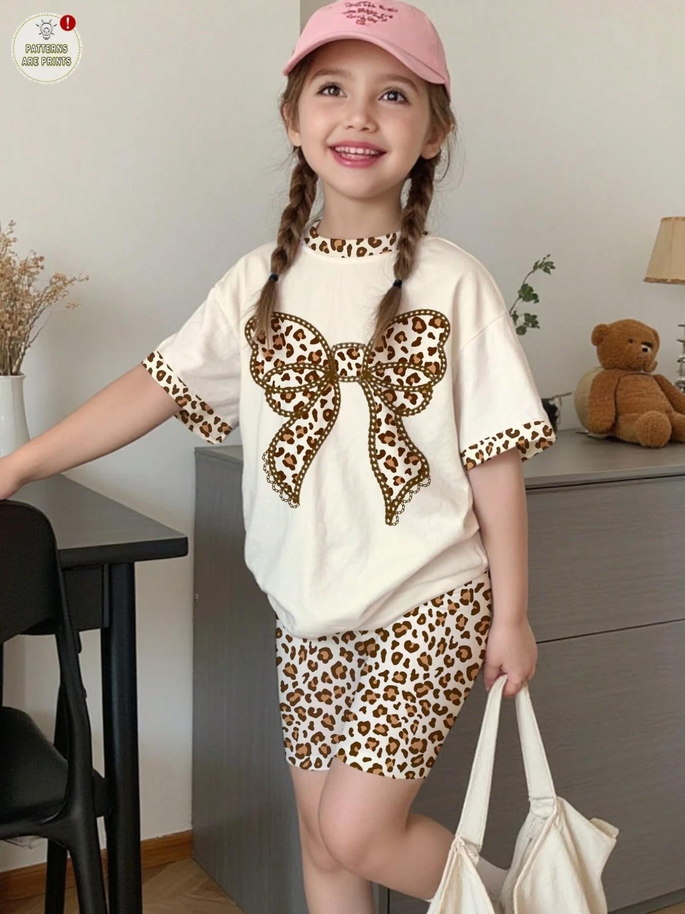 Girls' 2-Piece Set, Striped Heart Print T-Shirt & Short Pants, Cute Summer, Perfect for Parties & Daily Wear, Sister Matching Clothes