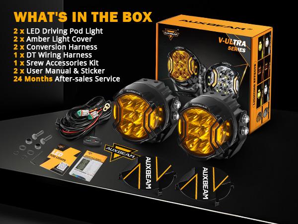 AUXBEAM 3 Inch 108W LED Driving Pod Light with Amber DRL Side Shooter IP68 Waterproof Combo Beam 2 Pcs V-ULTRA Series Auxbeam Light Bar Spot Flood Jeeplight Bar Spot Flood Combo Beam Work Light