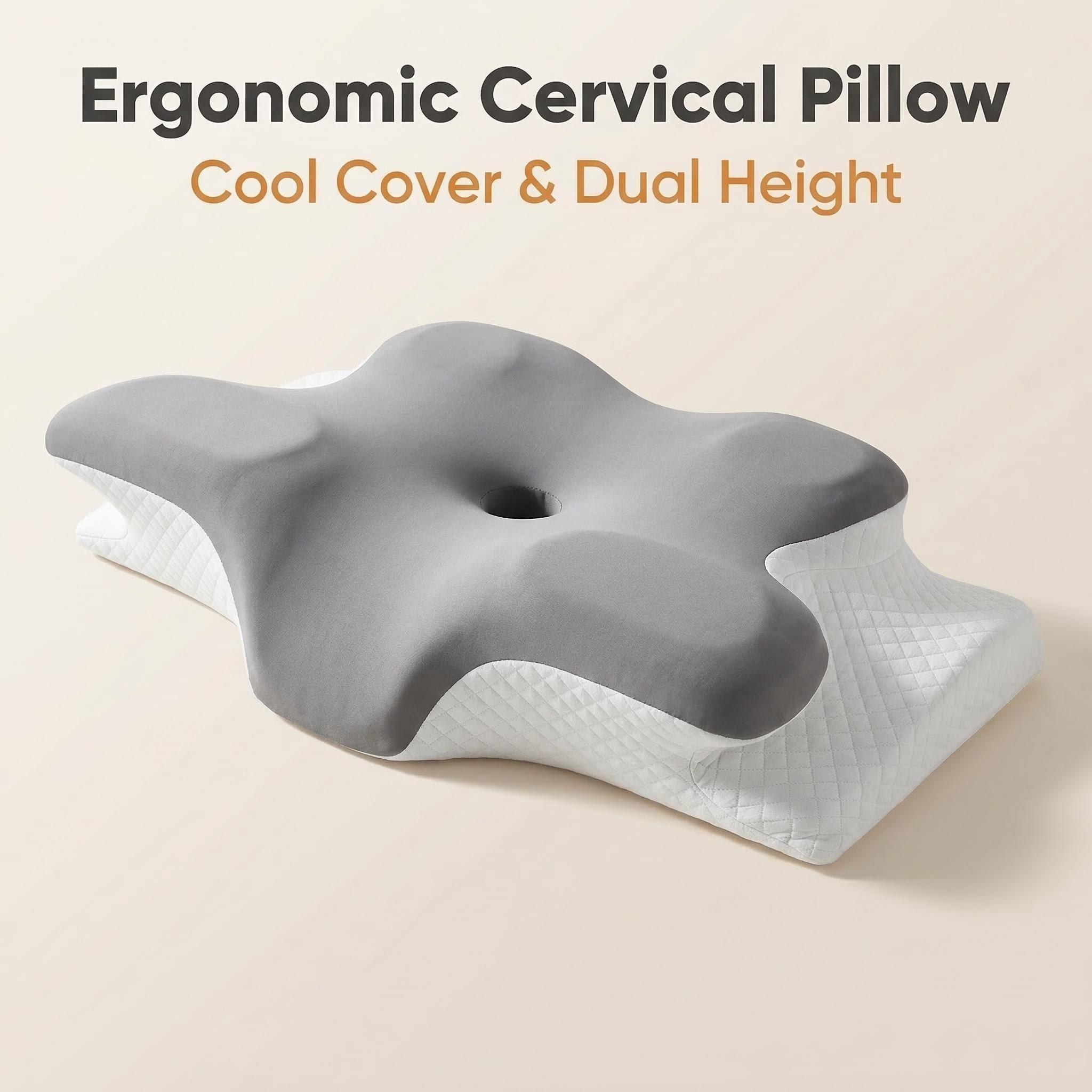 Orthopedic Neck Pillow for Pain Relief Cervical Support Memory Foam Contour Design Cooling Pillowcase Ideal for Side Stomach Back Sleepers