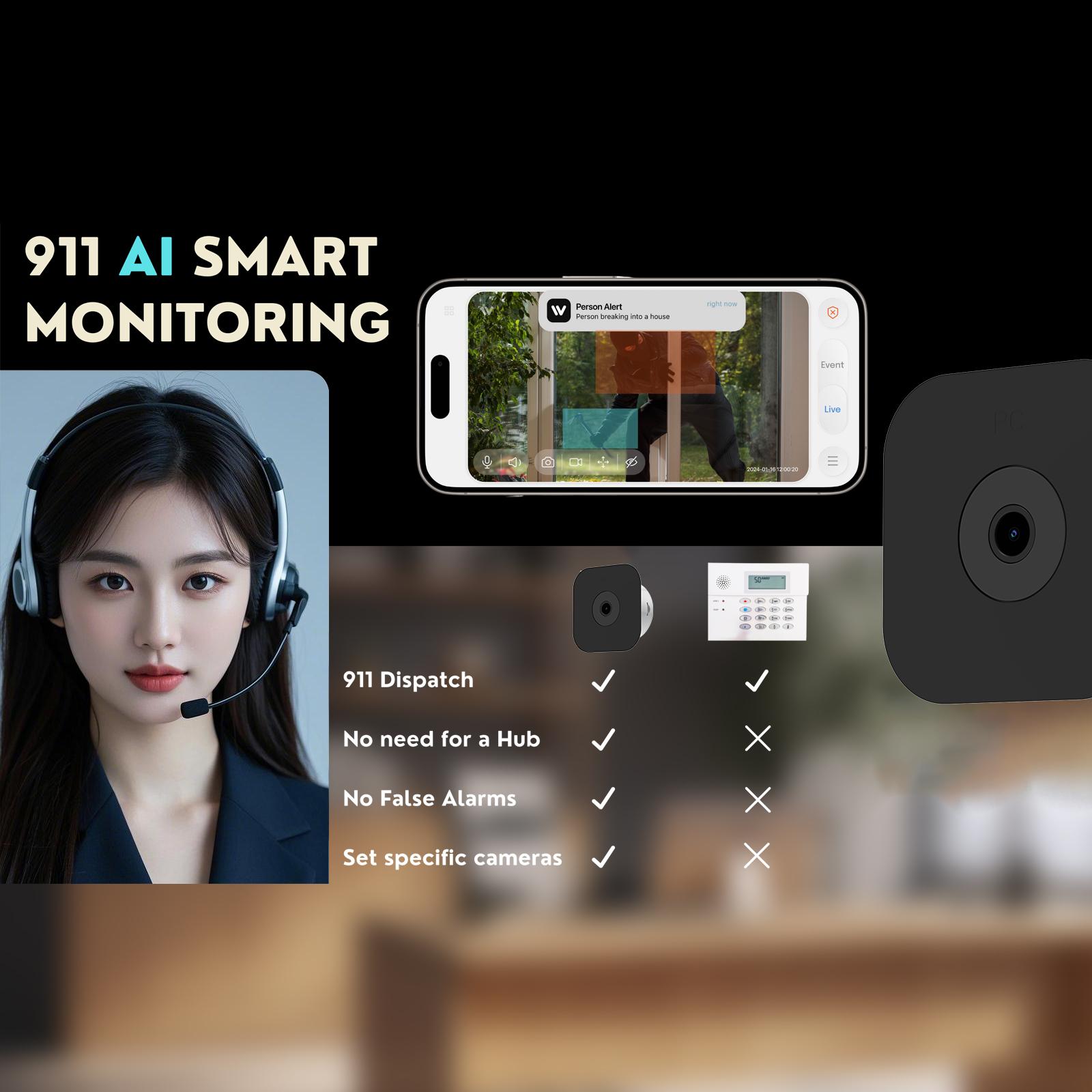 Hawkray 4MP W5 Window Camera 2.4GHz WiFi Indoor Security Camera with Al Color Night Vision, Person & Motion Detection, 24/7 Recording, Easy Install, US Local Storage